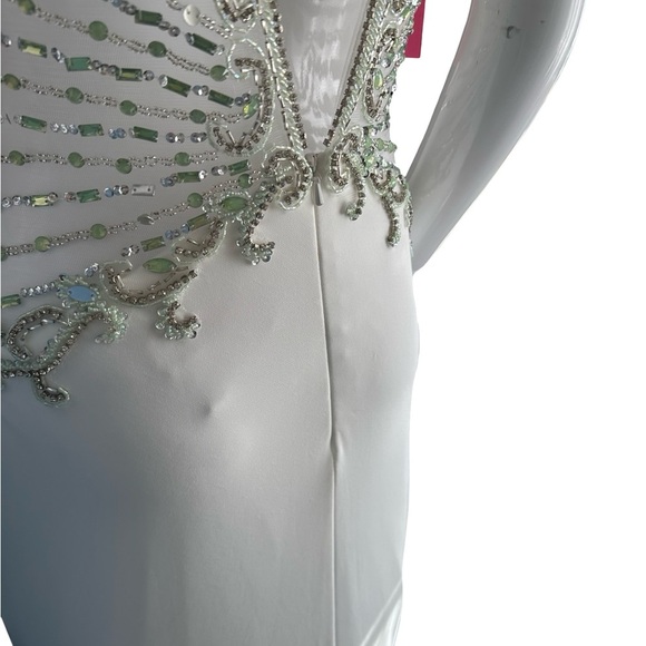 JVN by Jovani White and Green Long Sleeve Dress - Picture 2 of 9